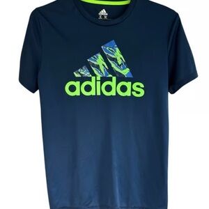 Adidas Navy Blue T-Shirt with Neon Green Logo XL